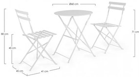 Set masa si scaune pliabile pentru gradina 3 piese alb din metal, Wissant Bizzotto