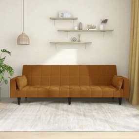 337521 vidaXL Canapea extensibilă cu 2 locuri, 2 perne, maro, catifea