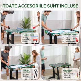 HOMCOM Masă de Jocuri 6 în 1 cu Fotbal de Masă, Biliard, Air Hockey, Tenis de Masă, Hockey pe Iarbă, 118x104x71 cm | Aosom Romania