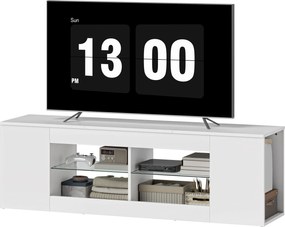 HOMCOM Suport TV 140 cm, comodă TV, 6 compartimente, 2 rafturi din sticlă, PAL, Alb | Aosom Romania