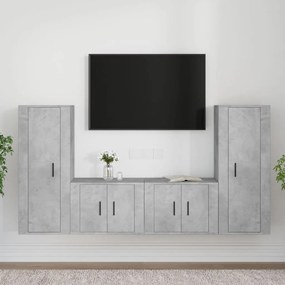 3188770 vidaXL Set dulap TV, 4 piese, gri beton, lemn prelucrat