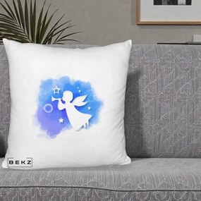 Perna Decorativa Inger cu Trompeta Albastru, 40x40 cm, Alb Pufos, Husa Detasabila, Perna Inclusa, BEKZ®
