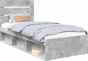 vidaXL Cadru de pat Gri Concret 100 x 200 cm Lemn de pin masiv