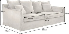 Canapea confortabila Heaven 200cm, catifea raiata greige