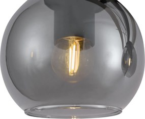 Lampa suspendată inteligentă neagră cu lemn și sticlă fumurie 4 lumini, inclusiv WiFi A60 - Aleks