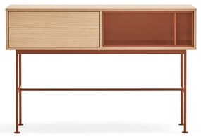 Consolă cu aspect de lemn de stejar Teulat Yoko, roșu cărămiziu