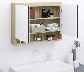 vidaXL Dulap de baie cu oglindă, alb și stejar, 80x15x60 cm, MDF