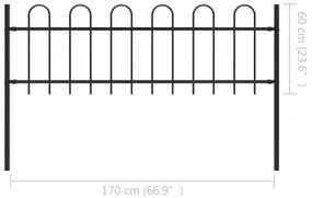 Gard de gradina cu varf curbat, negru, 1,7 m, otel 1, 0.6 m, 1.7 m