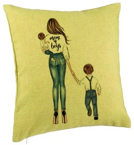 Perna Decorativa, Model Mom of Boys, 40x40 cm, Verde, Husa Detasabila, Burduf