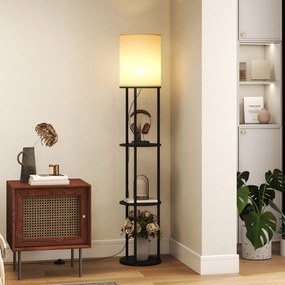 HOMCOM Lampadar cu polițe, 3 temperaturi de culoare, telecomandă pentru living dormitor birou negru | Aosom Romania