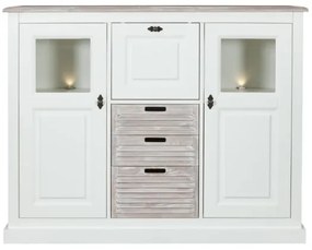 Bufet cu vitrina Cortina, Alb si Natur, 146 Cm
