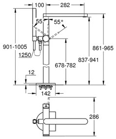 Baterie cada - dus freestanding Grohe Plus crom lucios