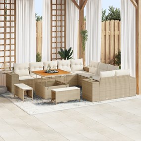 vidaXL Set mobilier pentru grădină , 13 piese, cu perne, din rattan polipropilenic bej și acacia.