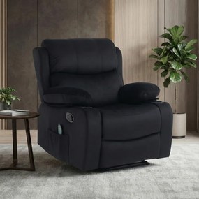 Fotoliu Masaj, Incalzire, rabatabil, sezut cu arcuri metalice, suport picioare extensibil, catifea, Negru