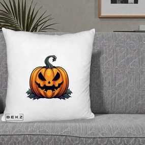 Perna Decorativa Halloween Jack-o'-Lantern Infricosator, 40x40 cm, Alb Pufos, Husa Detasabila, Perna Inclusa, BEKZ®