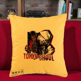 Perna Personalizata Tokyo Ghoul Ken Kaneki Anime, 40x40 cm, Galben, Husa Detasabila, Perna Inclusa, BEKZ®