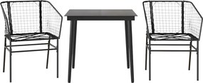vidaXL Set de sufragerie de grădină 3 piese sticlă neagră poli ratan