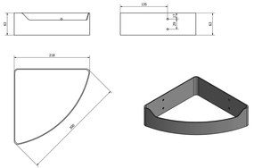 Raft de colț AQUALINE SB109 Samba pentru duș, 21,8 x 6,3 x 21,8 cm, oțel inoxidabil lustruit