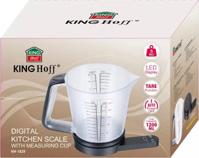 Cântar de bucătărie cu cană gradată Kinghoff KH 1829, 1,5 l, până la 5 kg, TARA, oprire automată, negru