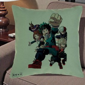 Perna Personalizata My Hero Academia Izuku Deku si Echipa, 40x40 cm, Verde, Husa Detasabila, Perna Inclusa, BEKZ®