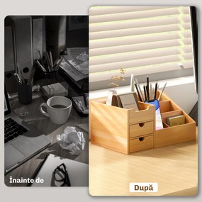 HOMCOM Organizator Birou cu 2 Sertare și 7 Compartimente din Bambus 33x20.5x15.5 cm | Aosom Romania