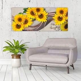 Tablou - Flori strălucitoare de floare soarelui (120x50 cm)