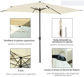 Outsunny Umbrelă de Grădină cu Acoperiș Dreptunghiular și Design Modern pentru Patio, 2.6M, Structură Rezistentă, Bej | Aosom Romania