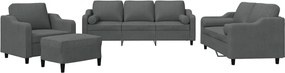 vidaXL Set de canapele cu perne, 4 piese, gri închis, material textil