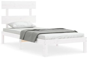 3193497 vidaXL Cadru de pat cu tăblie single, alb, lemn masiv