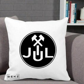 Perna Personalizata JUL Jiul Lupeni Fotbal, 40x40 cm, Alba Mata, Husa Detasabila, Perna Inclusa, BEKZ®