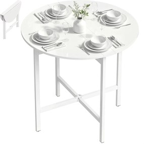 HOMCOM Masă de sufragerie pliabilă, masă de bucătărie rotundă Ø 80 cm pentru 4 persoane cu 2 extensii, picioare din oțel, alb | Aosom Romania