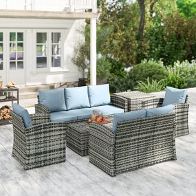 Outsunny Set de mobilier de gradina din ratan de 6 piese, canapea si 2 fotolii tapitate pentru 7 persoane, bej | Aosom Romania