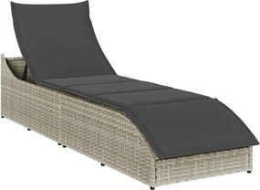vidaXL Sezlong pliabil cu pernă și depozitare polirattan gri deschis