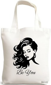 Sacosa de Panza pentru Cumparaturi, Geanta Tote, model Be You 2, 38x34.5 cm, Alba, BEKZ®