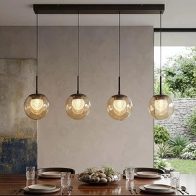 Lustra cu 4 pendule LED, Solis, Sticla Efect Champagne si Metal Bronz
