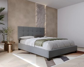 Pat tapitat Modern 120x200cm, cadru din lemn cu somiera fixa, culoare Gri