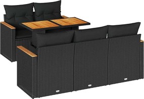 vidaXL Set mobilier grădină perne 6 piese negru poliratan/lemn acacia