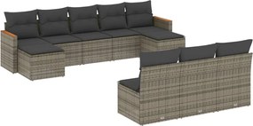 vidaXL Set mobilier de grădină cu perne, 10 piese, gri, poliratan