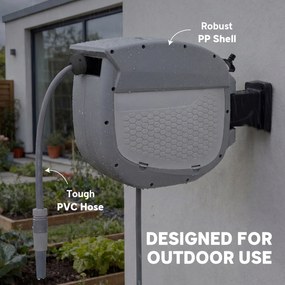 Outsunny Tambur furtun cu furtun de grădină 30 m, cutie pivotantă 180° cu înfășurare automată și blocare | Aosom Romania