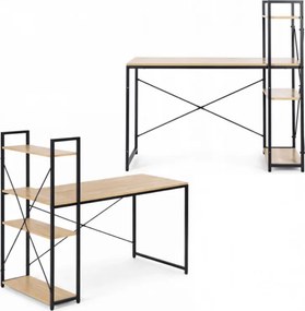 Birou cu raft LOFTY 120x60 cm, negru / decor stejar