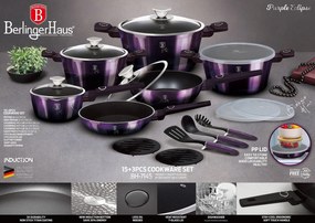 Set oale si tigai cu capace 18 piese Purple Eclipse Berlinger Haus BH 7145, antiaderente, strat titan, mov
