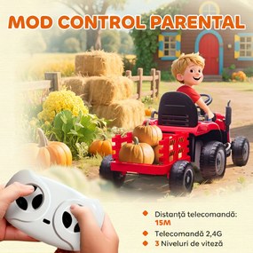 AIYAPLAY 2 în 1 Tractor Electric pentru Copii 3-8 Ani cu Remorcă Detașabilă, Telecomandă, Muzică, Lumini, Roșu | Aosom Romania