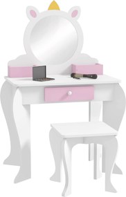 ZONEKIZ Set de Toaletă pentru Fete cu Taburet și Oglindă, Design Unicorn | Aosom Romania