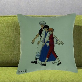 Perna Personalizata Gintama Trio Gintoki Shinpachi Kagura, 40x40 cm, Verde, Husa Detasabila, Perna Inclusa, BEKZ®