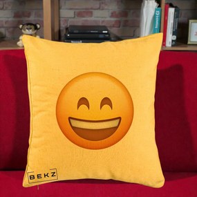 Perna Decorativa Emoji Zambet Mare, 40x40 cm, Galben, Husa Detasabila, Perna Inclusa, BEKZ®