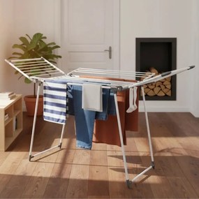 Uscător de rufe pliabil Kinghoff KH 2041, 25 m, până la 20 kg, capete antiderapante, oțel, alb/gri