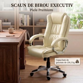 HOMCOM Scaun de Birou Rotativ din PU, Funcție Balansare, Spătar Înalt, Înălțime Reglabilă, Capacitate 120kg, Negru | Aosom Romania