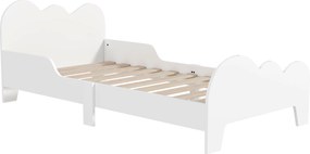 AIYAPLAY Pat Montessori pentru Copii 3-8 Ani, 143,5 x 74,5 cm, cu Bare Laterale Anti-Cădere, Model Norișor din Lemn, Alb | Aosom Romania