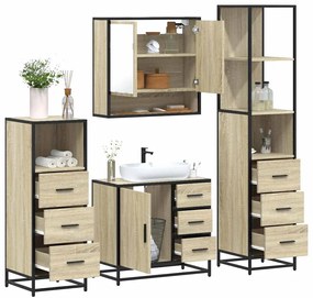 vidaXL Set de mobilier de baie din 4 piese din lemn de stejar Sonoma