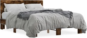 vidaXL Cadru de pat, stejar fumuriu 140x200 cm lemn prelucrat și metal